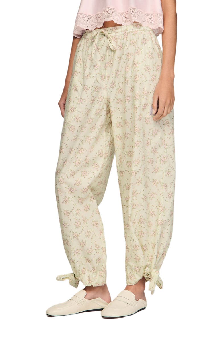 SANDRO Floral-print wide-leg trousers, Main, color, Pink / Green