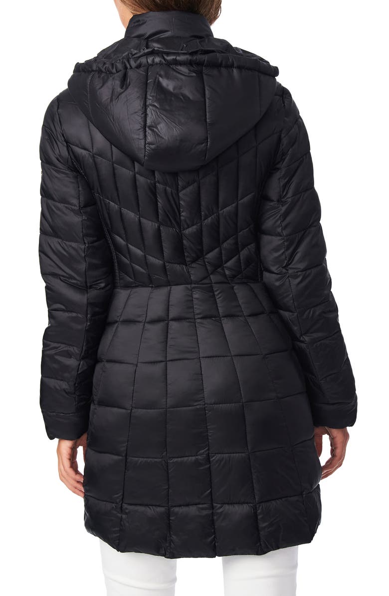 Bernardo Packable Hooded Fill Coat with Contrast Inset Bib, Alternate, color,