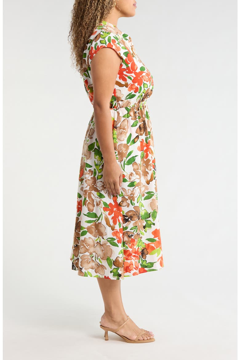Floral Print Drawstring Midi Dress, Alternate, color, VANILLA ICE MULTI
