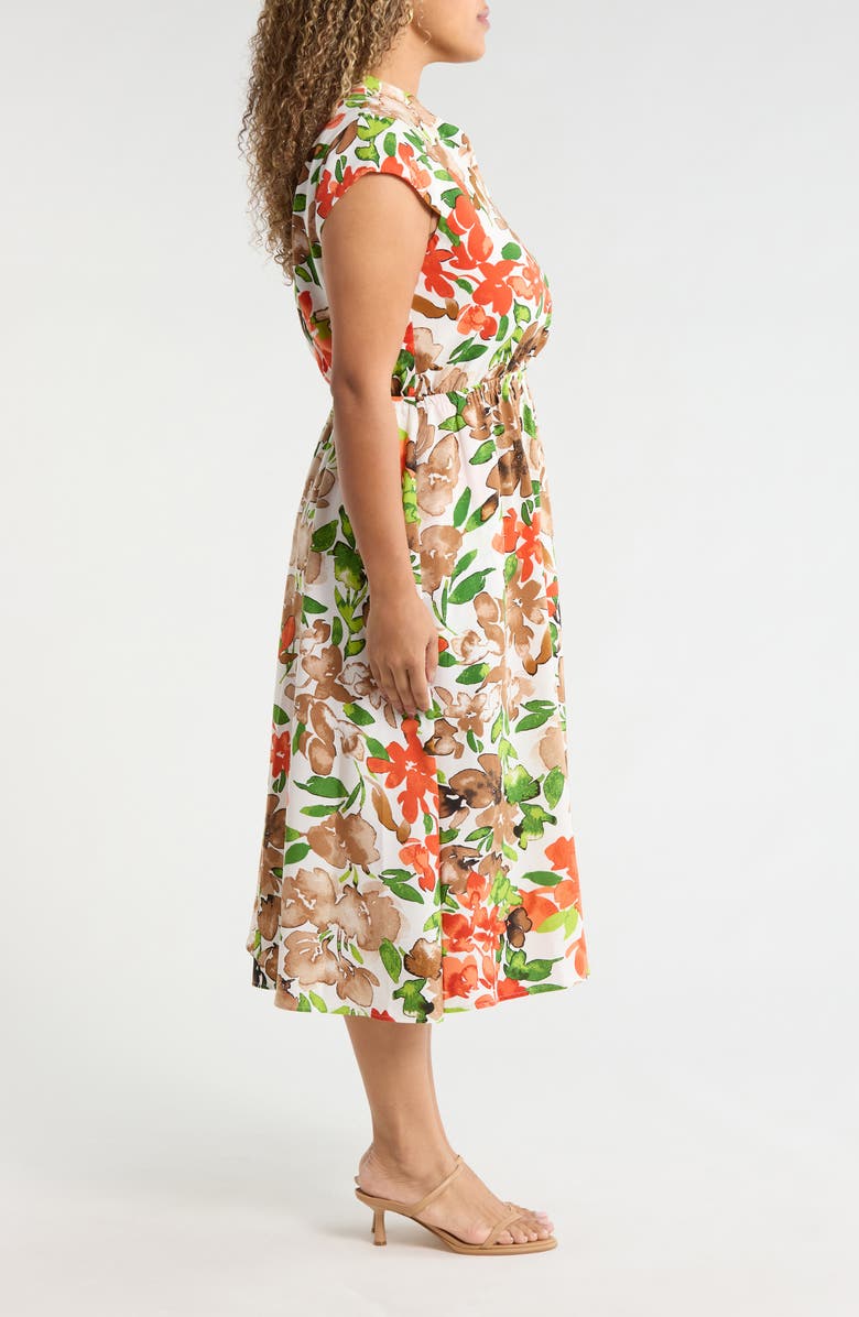 KASPER Floral Print Drawstring Midi Dress, Alternate, color, Vanilla Ice Multi