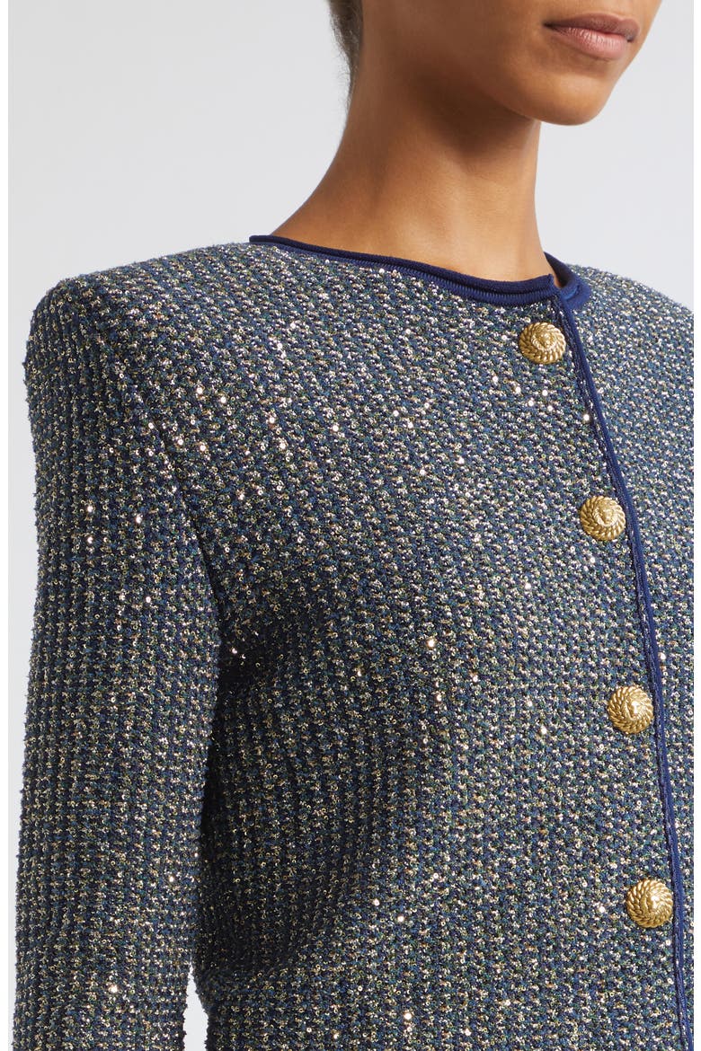 Glitter Fringe Tweed Cardigan, Alternate, color, SQH NAVY/ MULTI