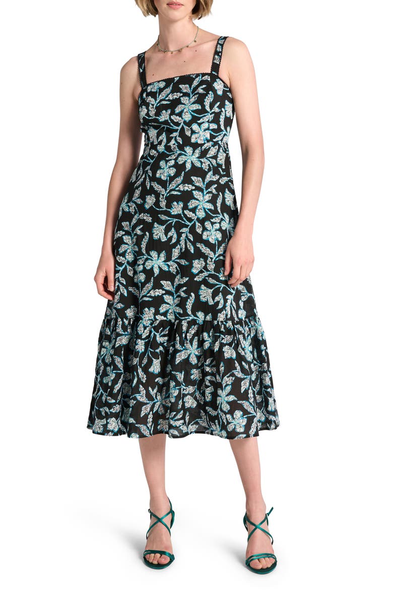Floral Cotton Sundress, Main, color, CAVIAR