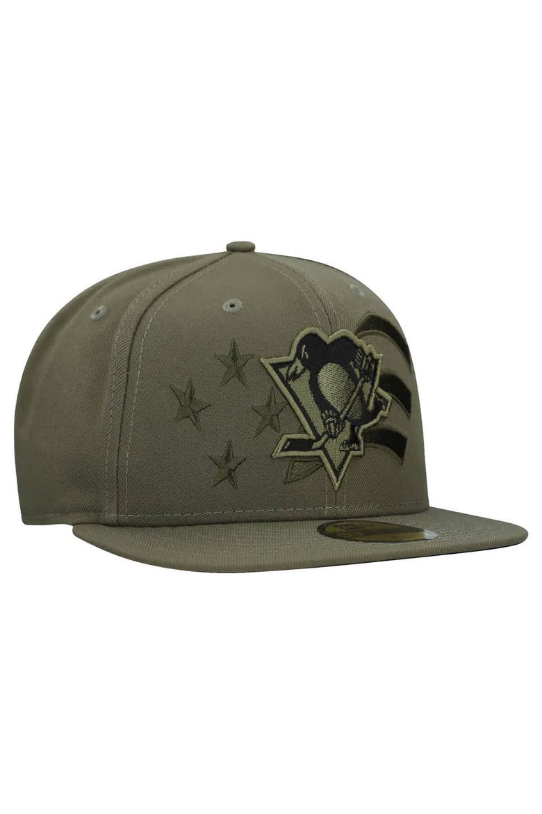 Men's New Era  Olive Pittsburgh Penguins Military Appreciation Flag 59FIFTY Fitted Hat, Alternate, color, Olive