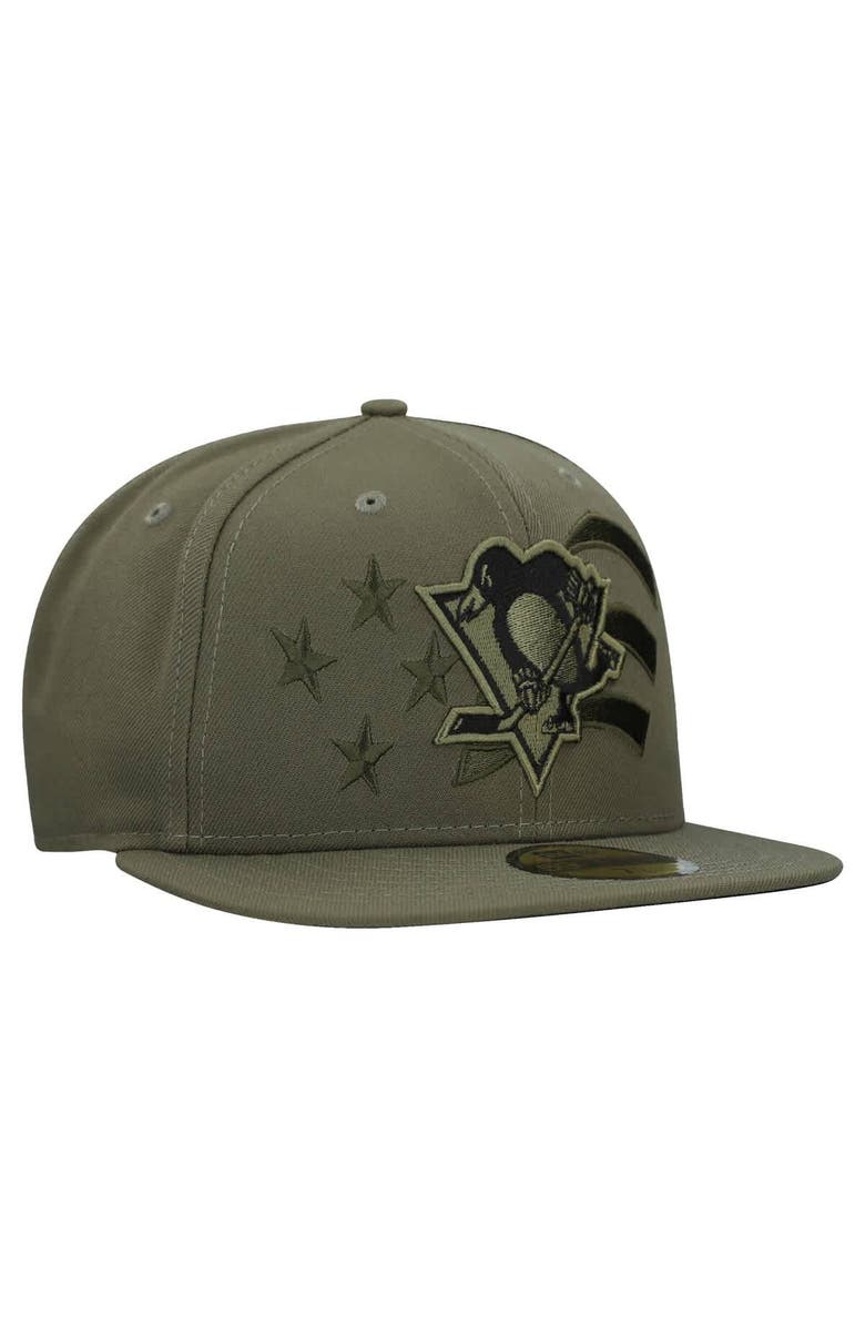New Era Men's New Era  Olive Pittsburgh Penguins Military Appreciation Flag 59FIFTY Fitted Hat, Alternate, color, Olive