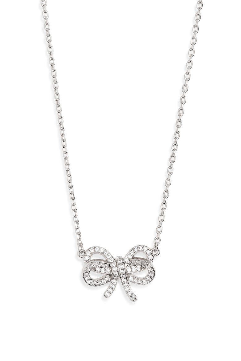 bow meets girl pavé cubic zirconia pendant necklace, Alternate, color, CLEAR/ SILVER