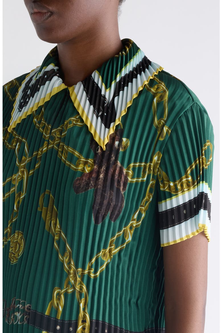 Chain Print Pleated Top, Alternate, color, GREEN