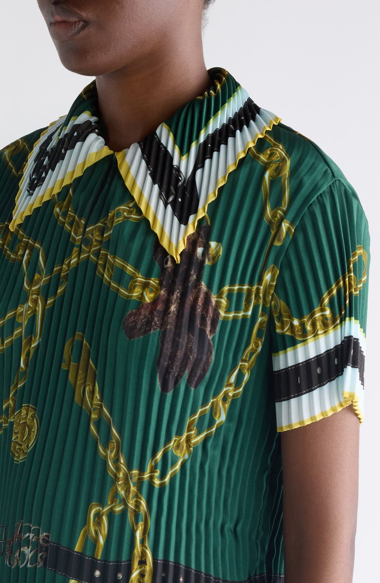 Acne Studios Chain Print Pleated Top, Alternate, color, Green