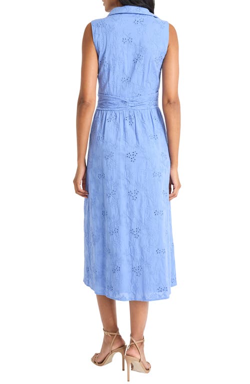 Maggy London Front Twist Cotton Eyelet Shirtdress In Blue Bonnet