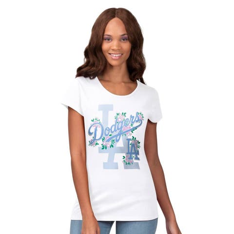 Women's G-III 4Her by Carl Banks White Los Angeles Dodgers Floral Endzone T-Shirt