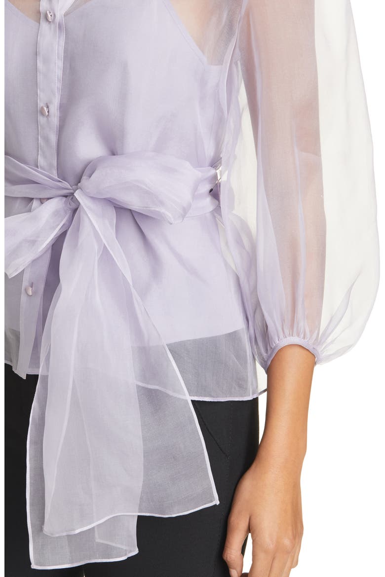 Marion Tie Waist Organza Silk Blouse, Alternate, color, LILAC SMOKE