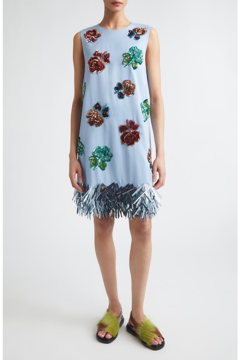 Sequin Fringe Sleeveless Shift Dress, Main, color, 00B21 LIGHT BLUE
