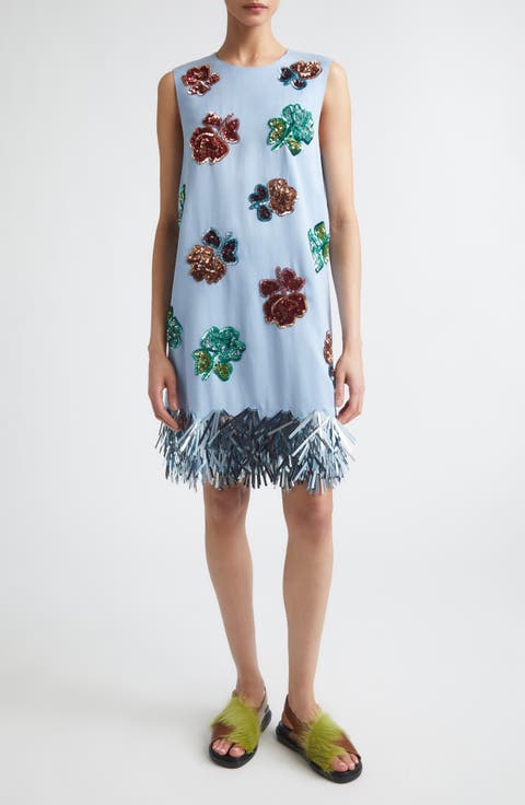 Sequin Fringe Sleeveless Shift Dress