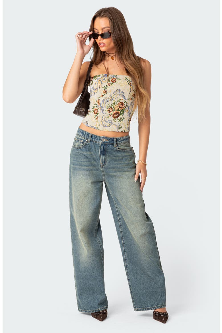 Floral Tapestry Strapless Corset Top, Alternate, color, CREAM