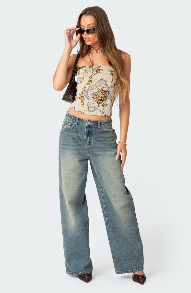 EDIKTED Floral Tapestry Strapless Corset Top, Alternate, color, Cream