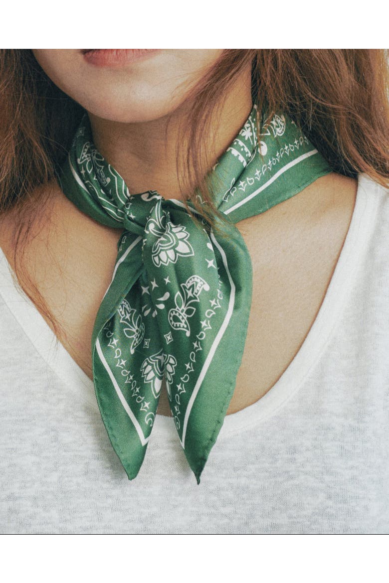 "Paisley" Silk Bandana Scarf, Alternate, color, Sagebrush Green