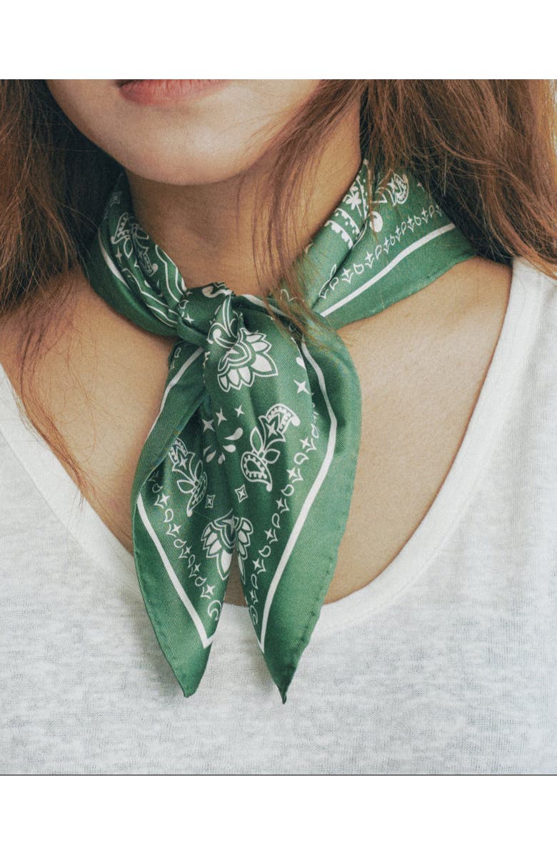 Lost Pattern "Paisley" Silk Bandana Scarf, Alternate, color, Sagebrush Green