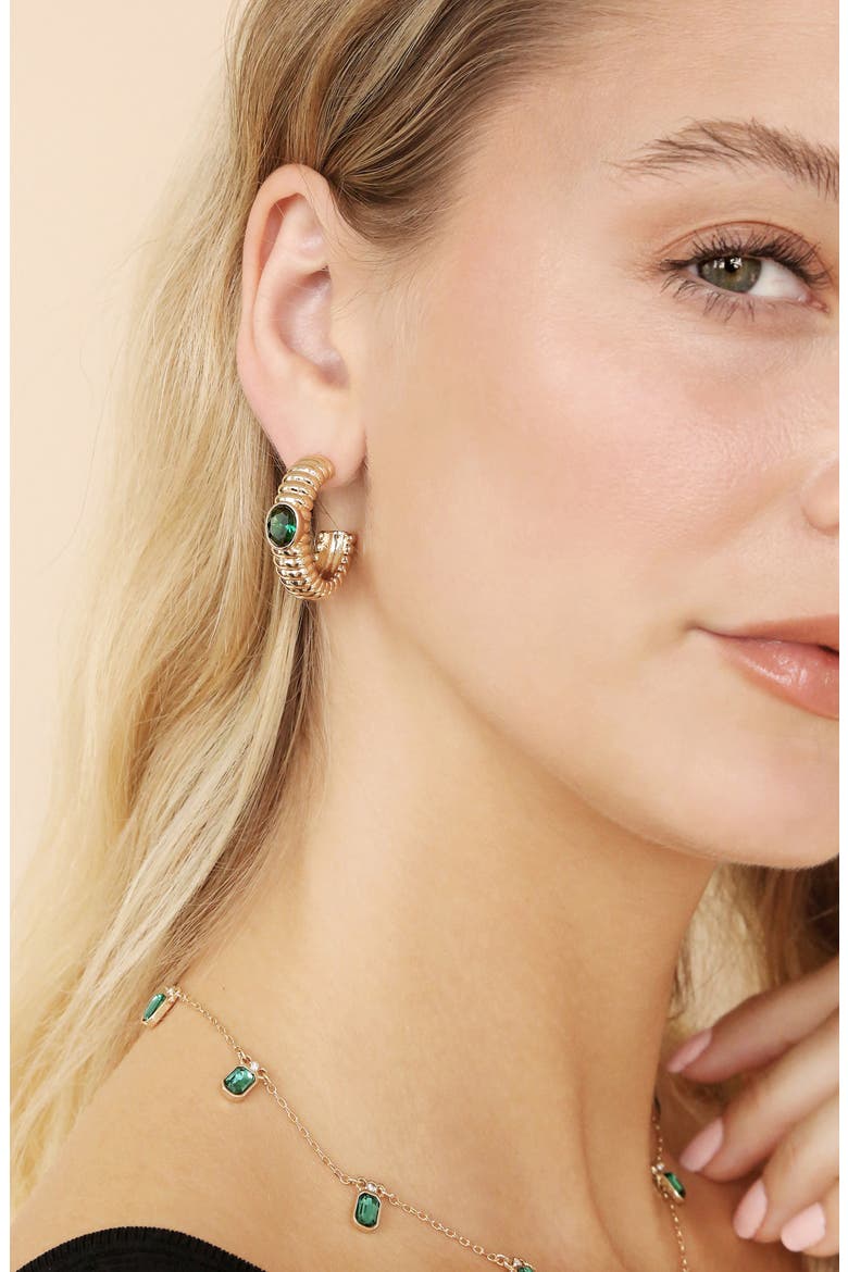 Contemporary Large Textured Hoop Earrings, Alternate, color, GREEN
