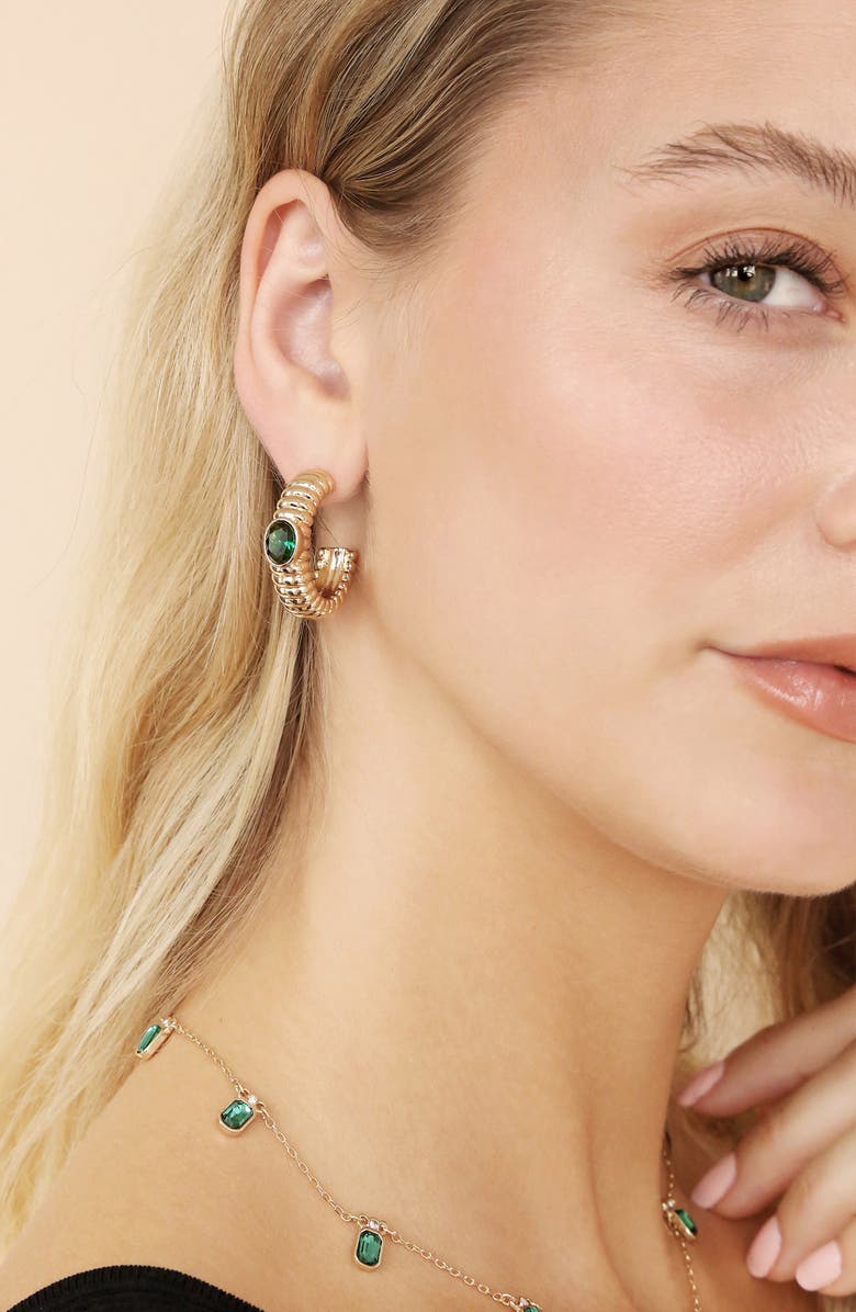 Ettika Contemporary Large Textured Hoop Earrings, Alternate, color, Green