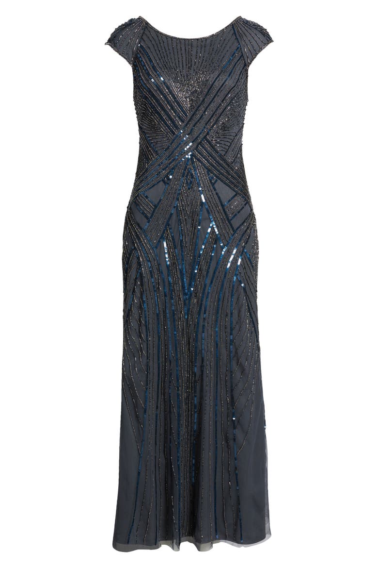 Embellished Cap Sleeve Gown, Alternate, color, SMOKE