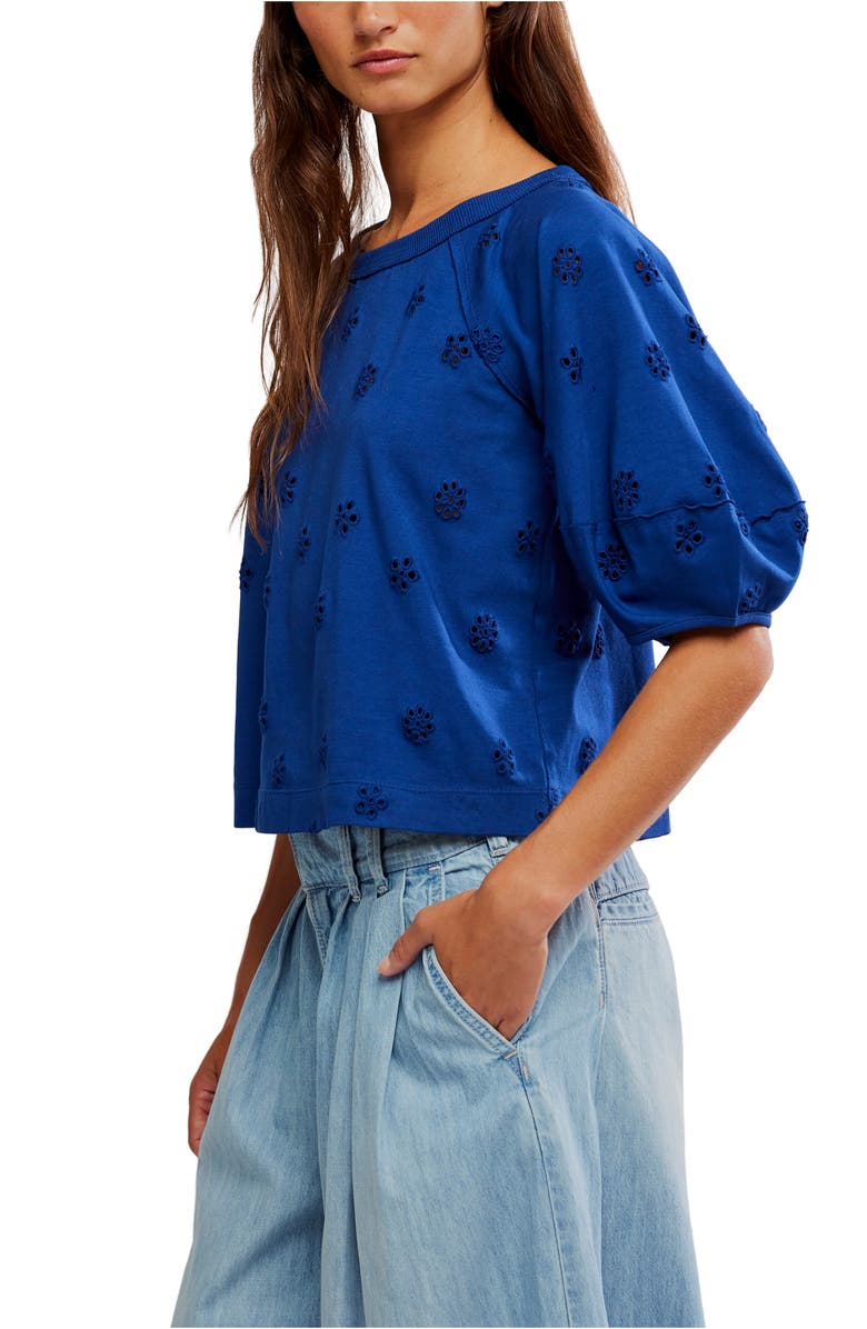 Free People Jessie Eyelet Puff Sleeve Top, Alternate, color, Navy Combo