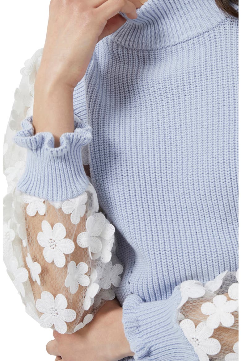 Juri Mozart Rib Sheer Sleeve Turtleneck, Alternate, color, CRYSTAL CLEAR/ WHITE