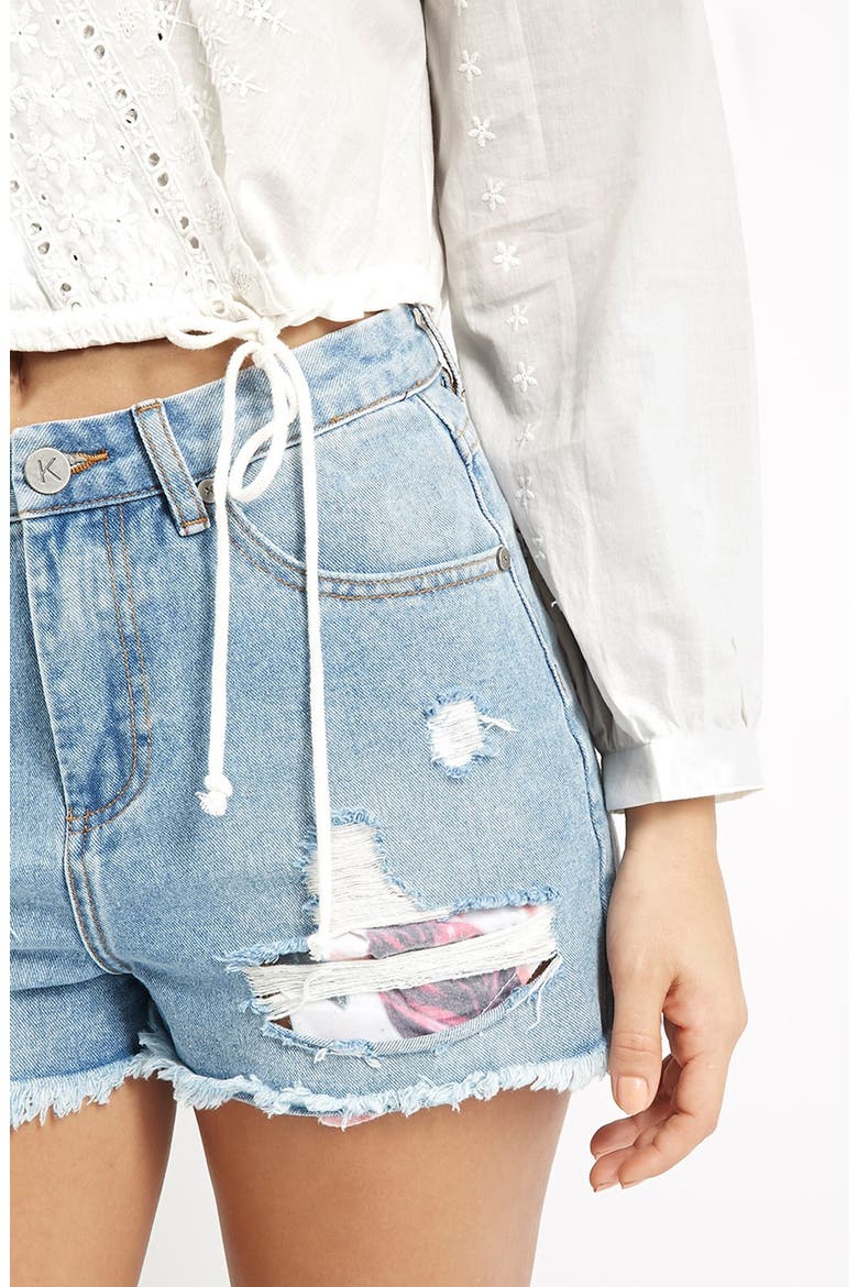 KENDALL + KYLIE at Topshop Embroidered Surplice Top, Alternate, color, CREAM