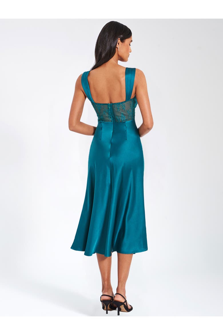 Perley Satin and Lace Midi Dress, Alternate, color, Teal