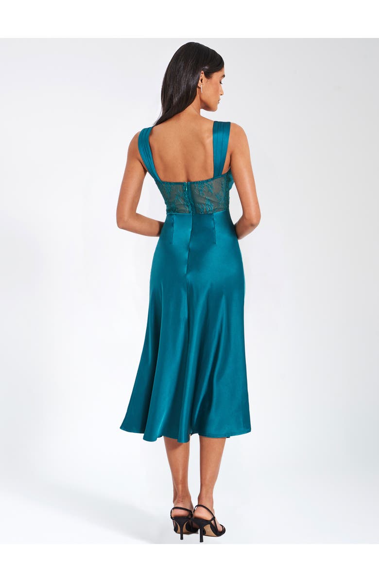 Miss Circle Perley Satin and Lace Midi Dress, Alternate, color, Teal