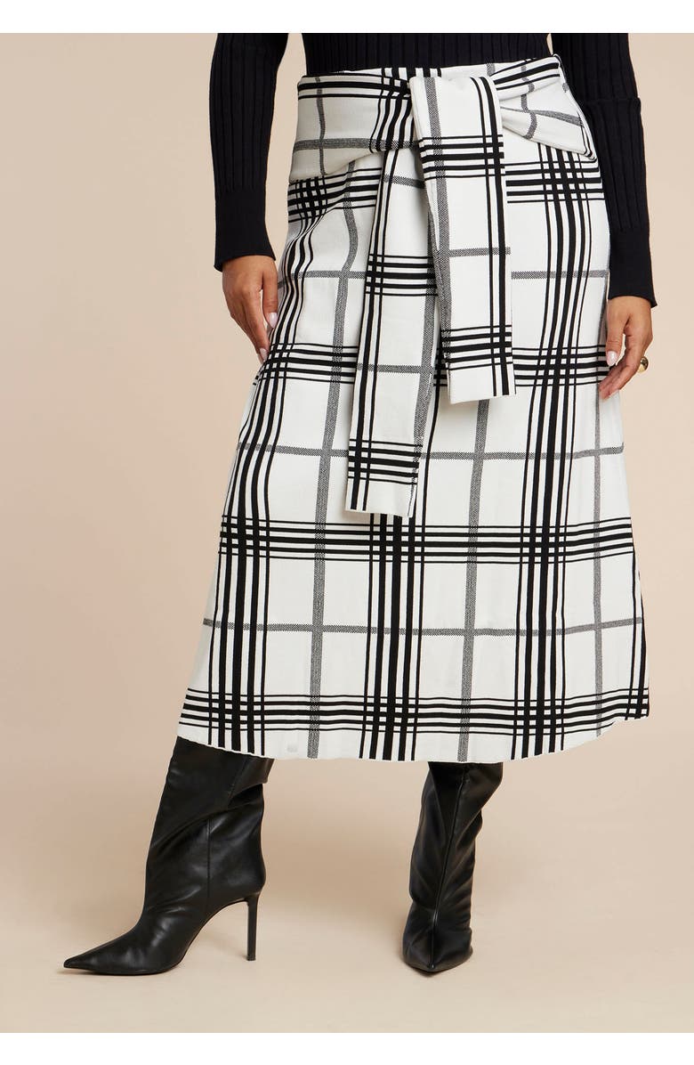 ELOQUII Plaid Midi Sweater Skirt With Sleeve Ties, Alternate, color, Preppy Refresh Plaid