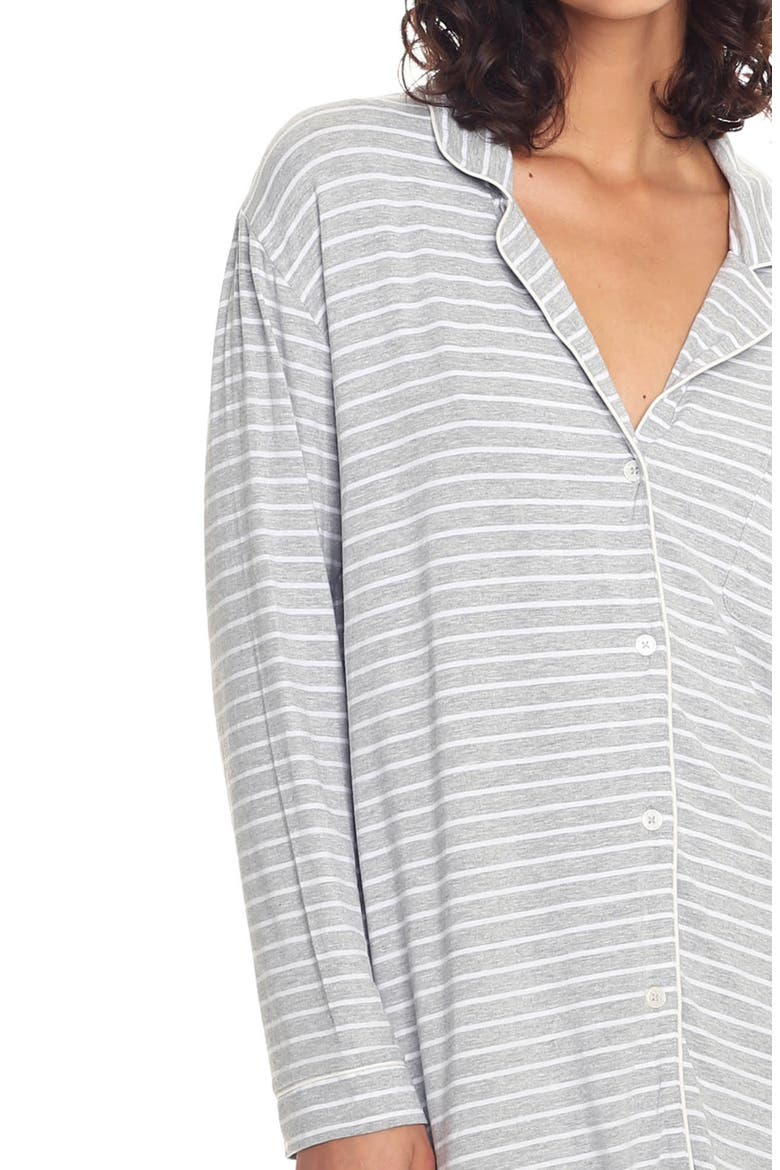 Kate Stripe Long Sleeve Nightgown, Alternate, color, GREY/ WHITE STRIPE