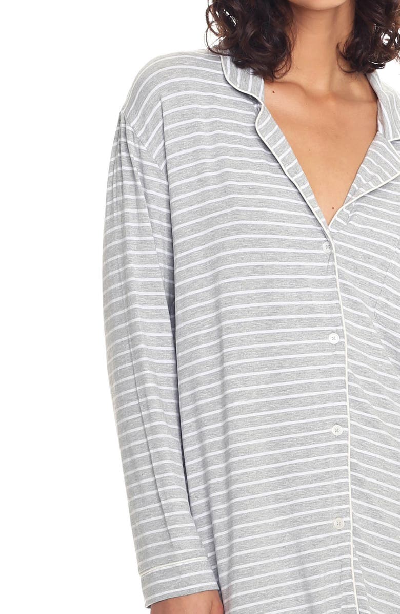 Papinelle Kate Stripe Long Sleeve Nightgown, Alternate, color, Grey/ White Stripe