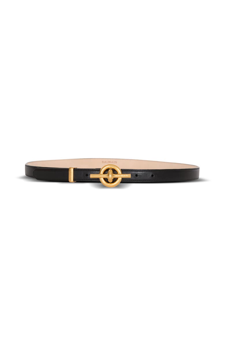 Balmain T-Bar belt in black calfskin, Main, color, Black