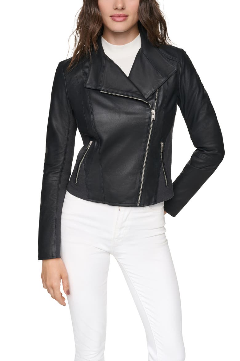 Felix Leather Crop Moto Jacket, Alternate, color, BLACK