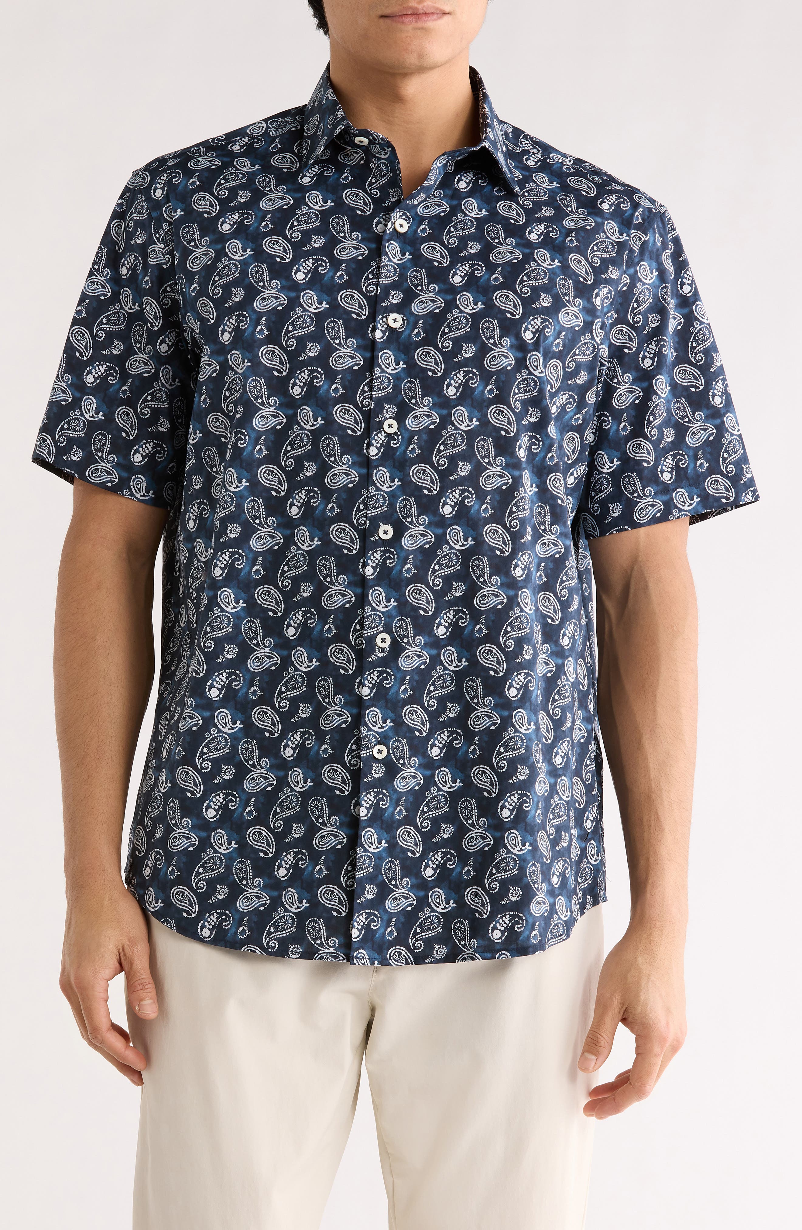 Bugatchi Orson Paisley Pattern Short Sleeve Button-Up Shirt