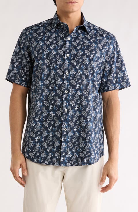 Orson Paisley Pattern Short Sleeve Button-Up Shirt