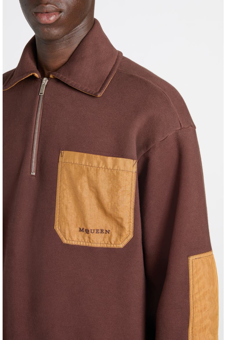 Mixed Media Half Zip Track Top, Alternate, color, BROWN