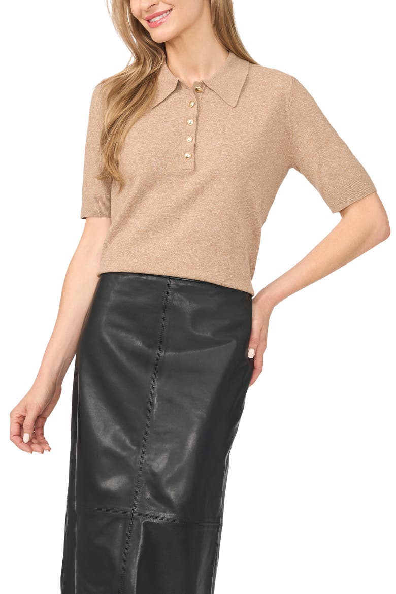 Remy Short Sleeve Button Detail Sweater, Main, color, WARM TEA
