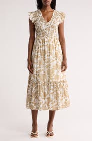 AUGUST SKY Floral Cap Sleeve Dress