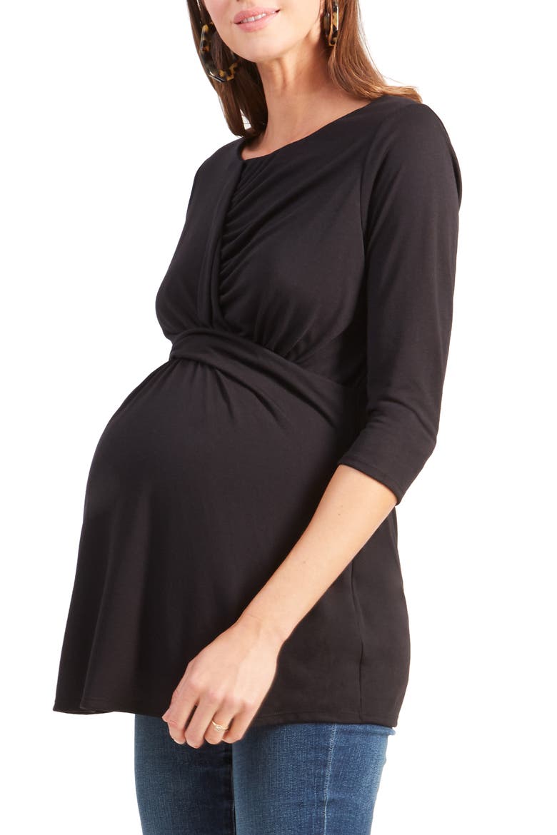 Ingrid & Isabel® Drape Front Maternity Top, Alternate, color, BLACK