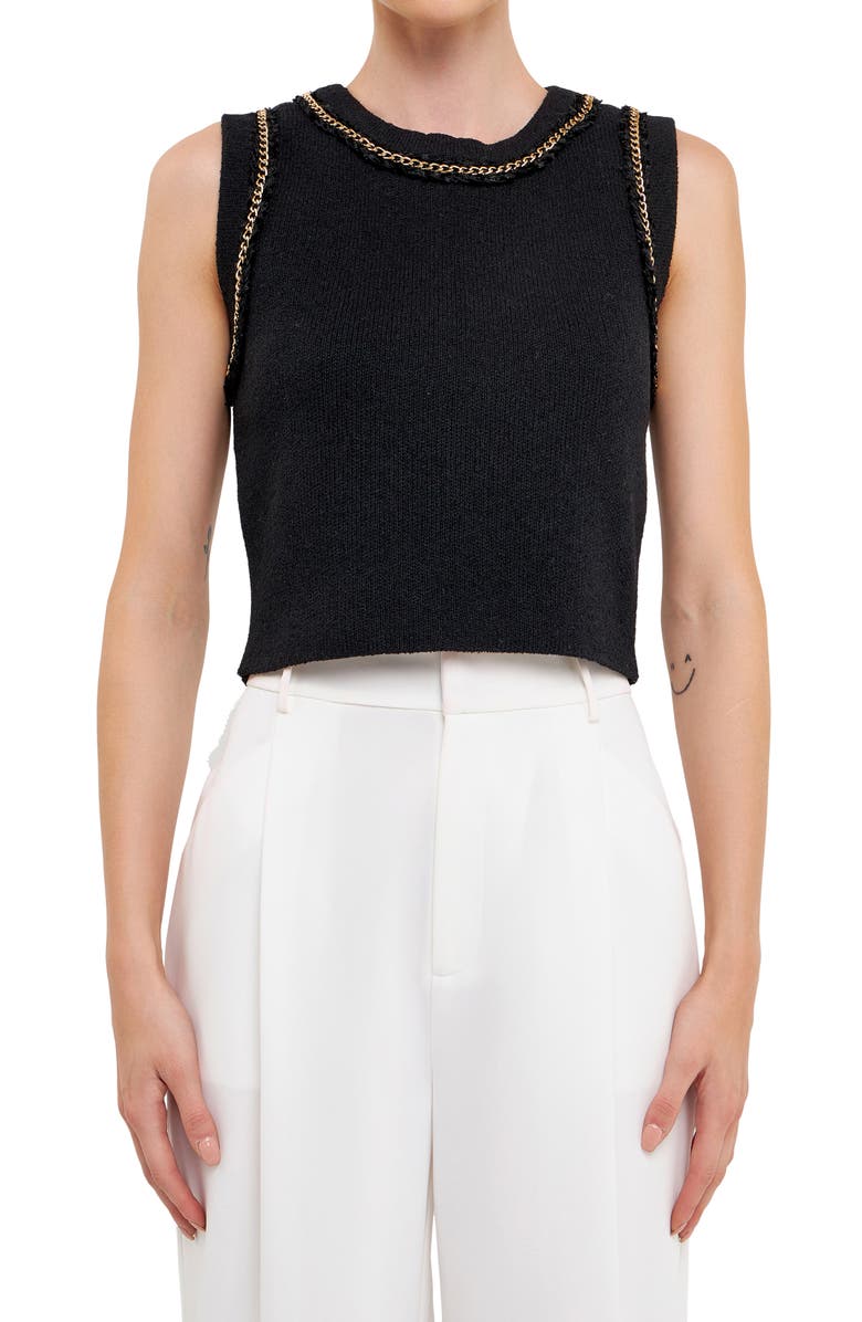 Endless Rose Chain Trim Sleeveless Crop Sweater, Alternate, color, 