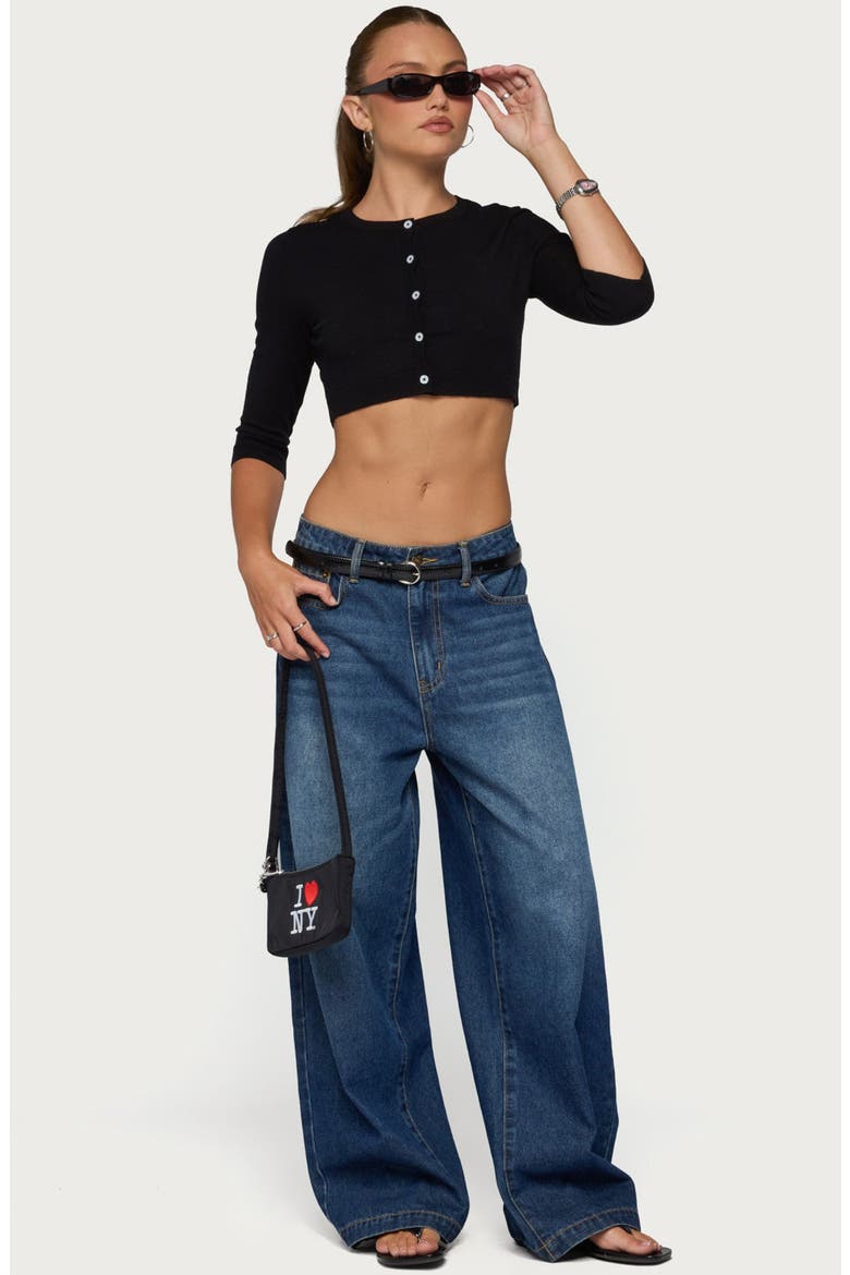 Gilba Button Up Knit Crop Top, Alternate, color, BLACK