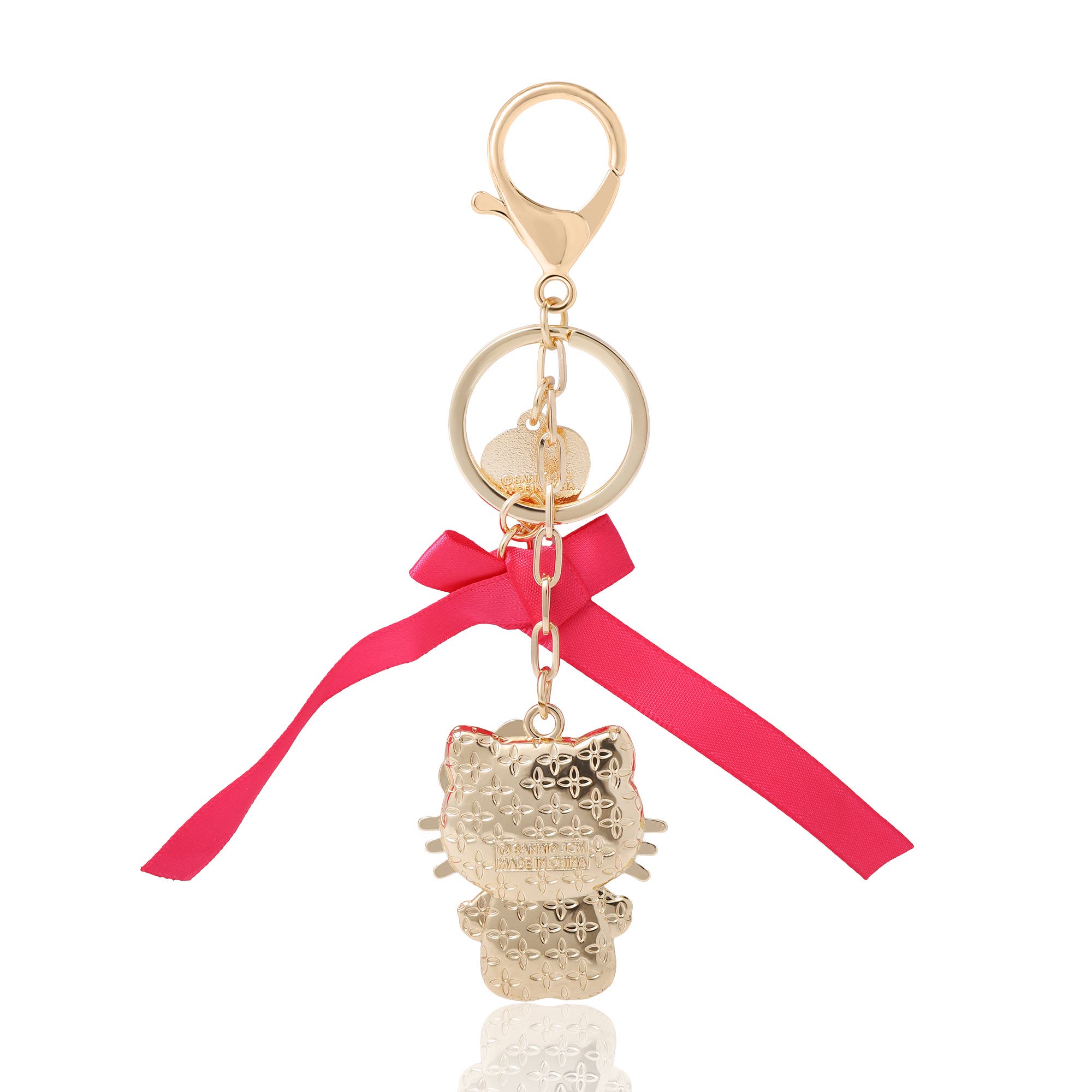Hello Kitty Crystal Charm Keychain with Bow and Heart Accent, Alternate, color, Yellow Gold