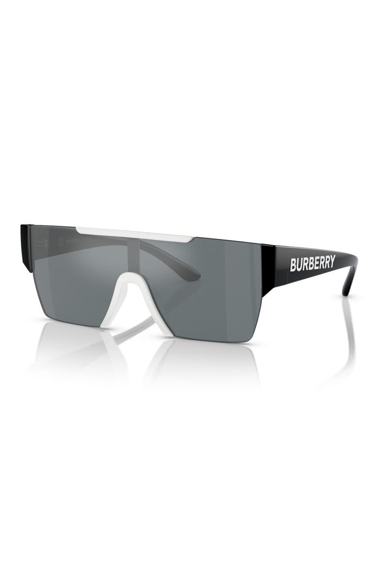 Kids' 128mm Rectangular Shield Sunglasses, Alternate, color, WHITE / GREY MIRROR BLACK