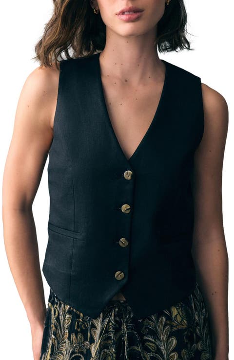 Button Through Linen Vest