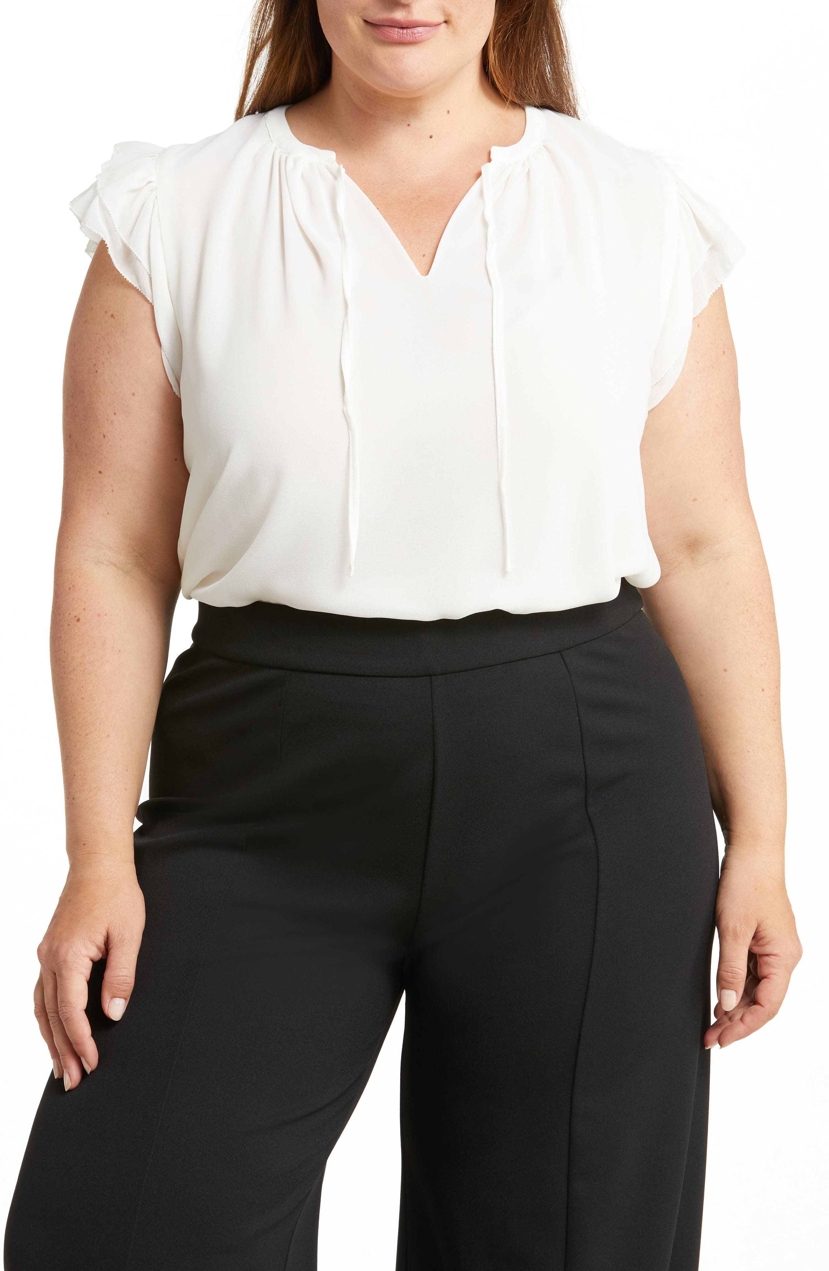 T Tahari Double Layer Flutter Sleeve Blouse (Women) | Nordstromrack