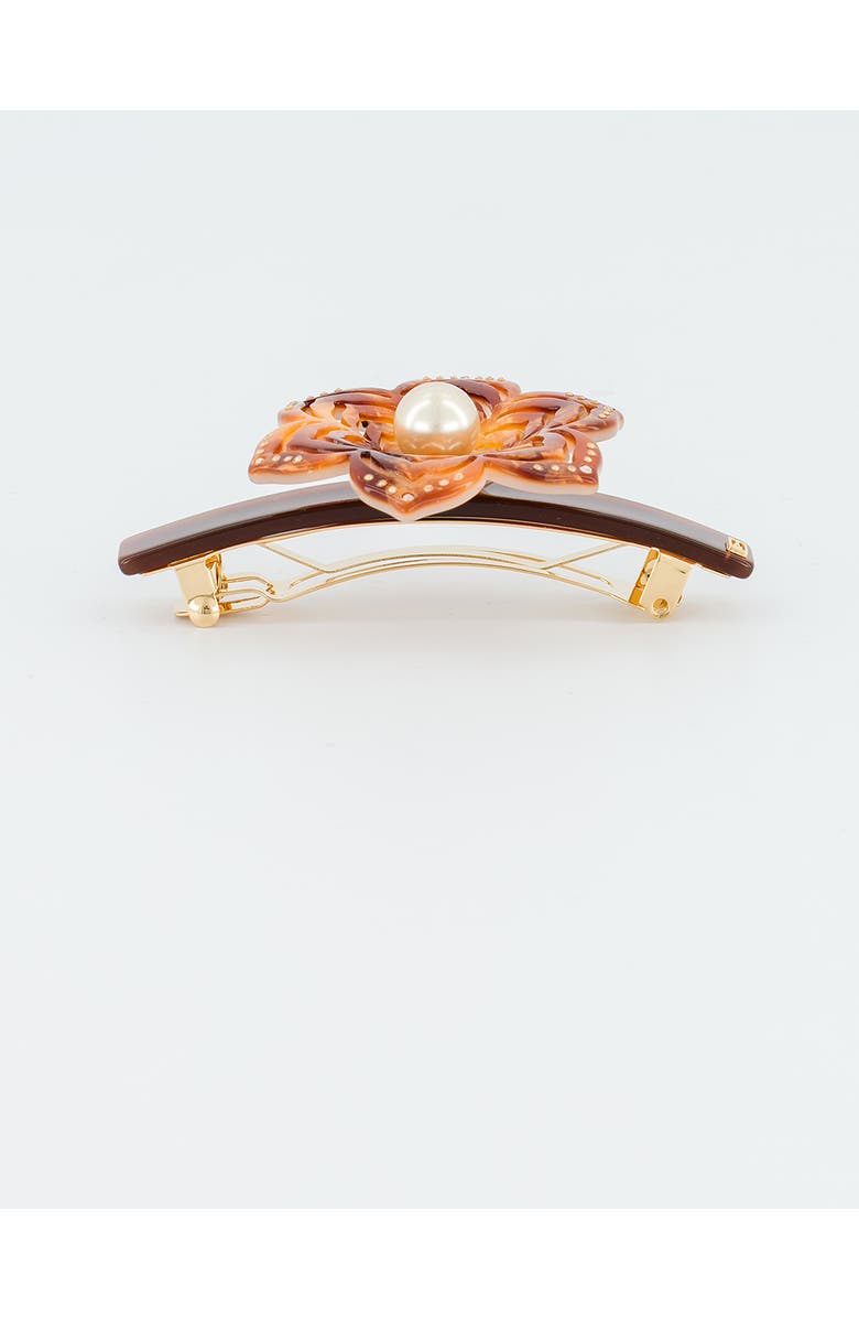 Alexandre de Paris Aphrodite Floral and Pearl Acetate Barette, Alternate, color, Brown