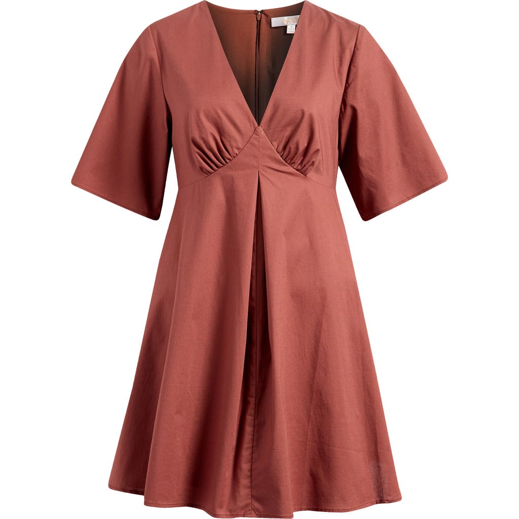 Wayf Zelma Short Sleeve Babydoll Minidress In Redwood