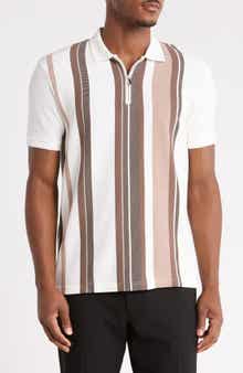 Textured Vertical Stripe Zip Polo