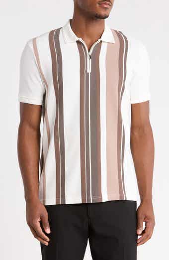 Textured Vertical Stripe Zip Polo