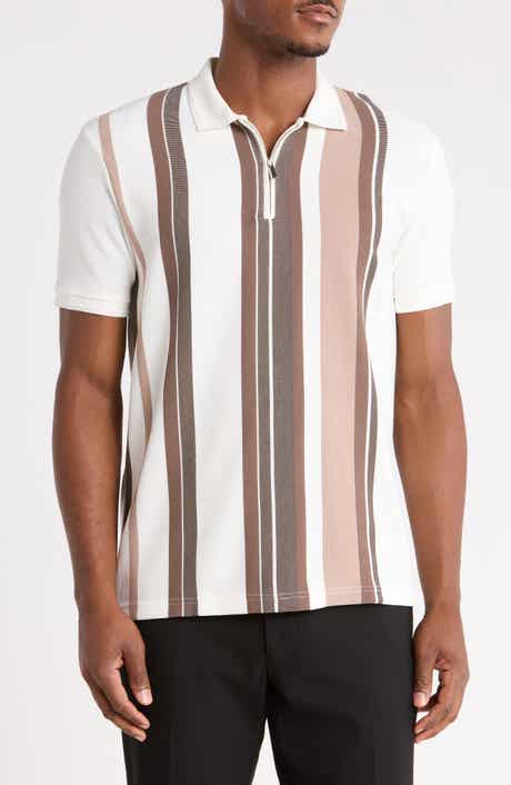 Textured Vertical Stripe Zip Polo